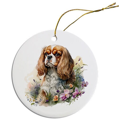 Dog Breed Specific Round Christmas Ornament, "Cavalier King Charles Spaniel"-5