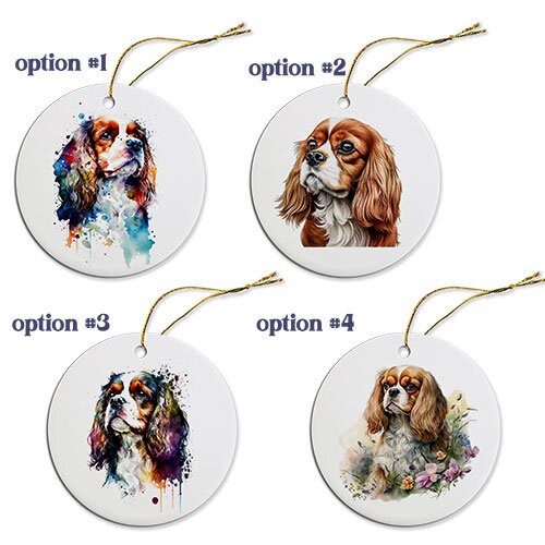 Dog Breed Specific Round Christmas Ornament, "Cavalier King Charles Spaniel"-1