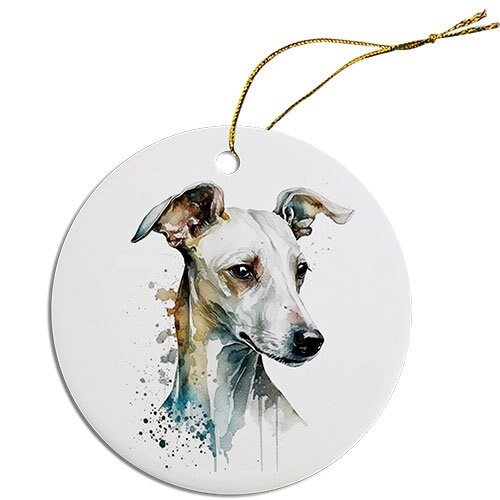 Dog Breed Specific Round Christmas Ornament, "Greyhound"-2
