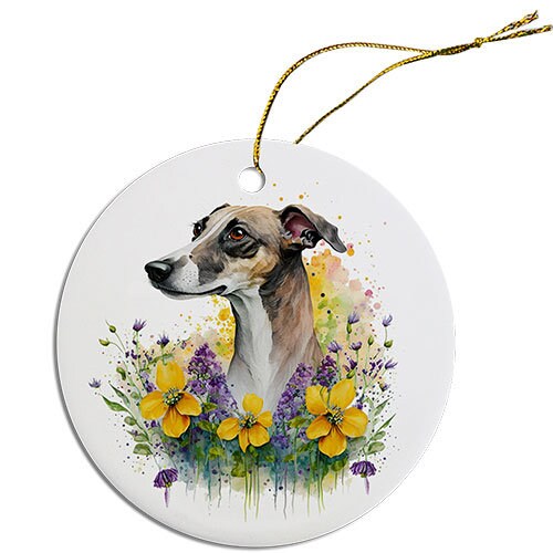 Dog Breed Specific Round Christmas Ornament, "Greyhound"-3