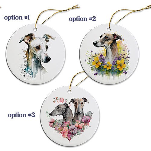 Dog Breed Specific Round Christmas Ornament, "Greyhound"-1