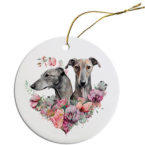 Dog Breed Specific Round Christmas Ornament, "Greyhound"-4