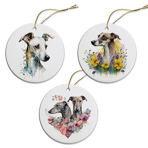 Dog Breed Specific Round Christmas Ornament, "Greyhound"-0