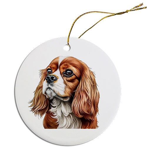 Dog Breed Specific Round Christmas Ornament, "Cavalier King Charles Spaniel"-3